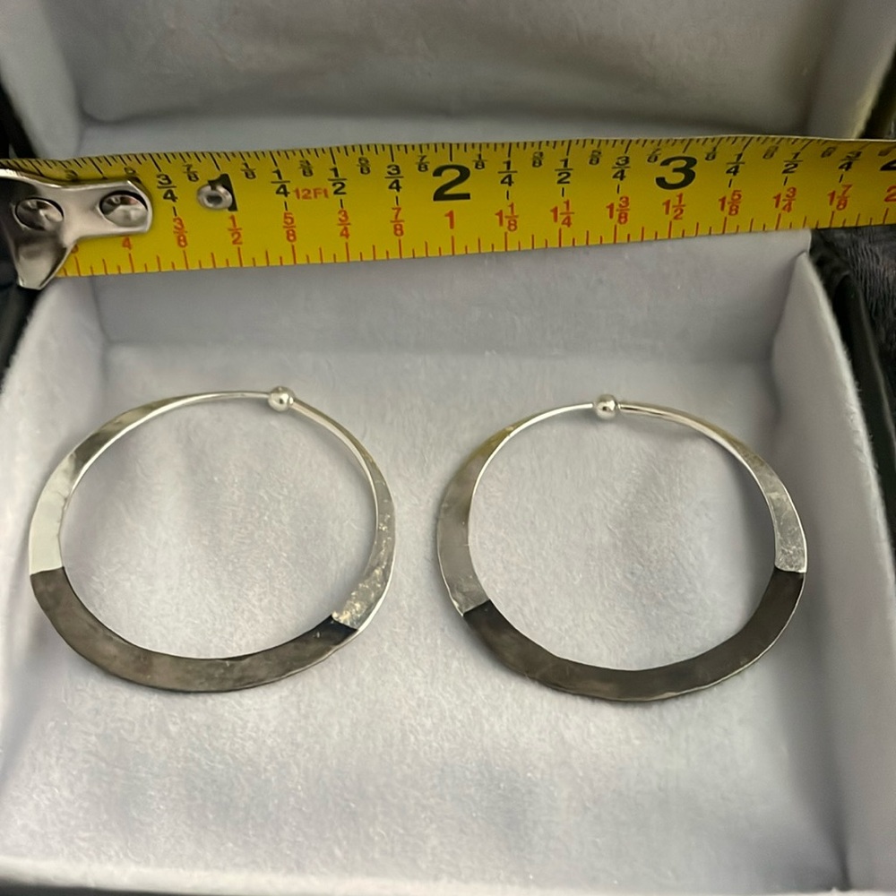 Rhodium Dipped Hammered Hoops in Silver - 1 3/4”